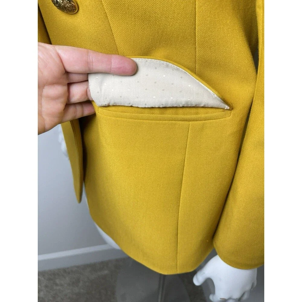 Banana Republic Double Breasted Blazer Gold Button Mustard 10‎ Petite Preppy